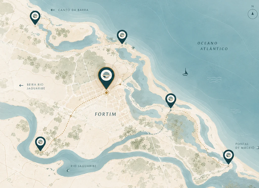 Mapa editorial ilustrado do território de Fortim, Ceará